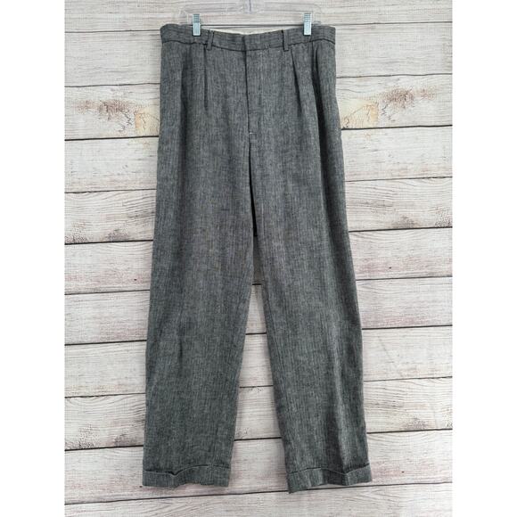 Vintage Polo Ralph Lauren Linen Chevron Pleated Dress Pants Mens 35x32 Gray - Picture 1 of 9